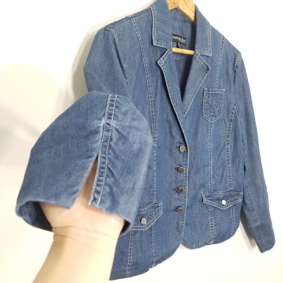 Proportion Petite Denim Jacket Jean Classic Blazer Blue Business Casual Sz 10P - Picture 4 of 11